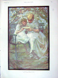 Old Antique Print 1898 Children Letter Gramdma Portrait Girls Head Bonnet 19th