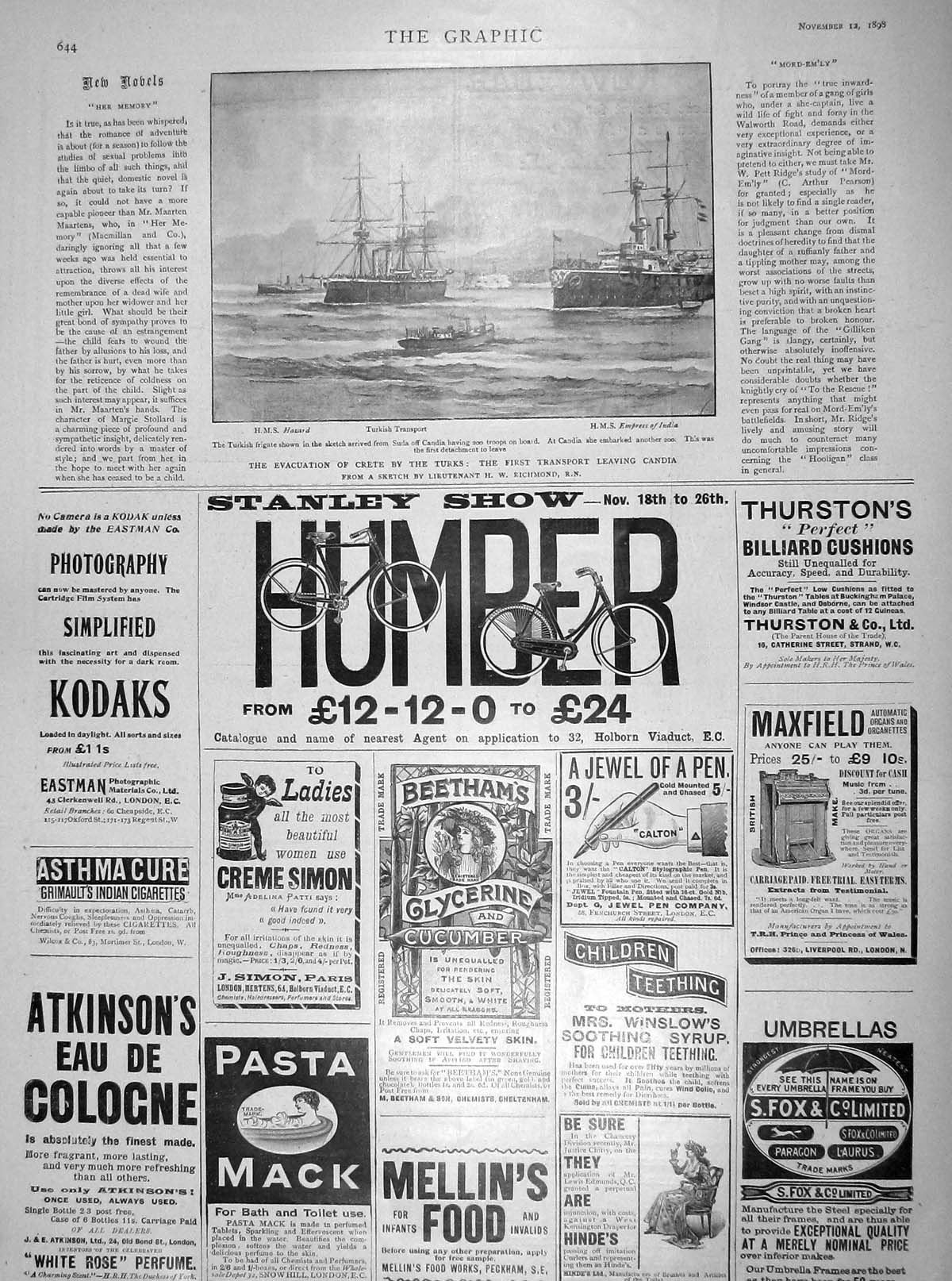 Old Antique Print 1898 Crete Evacuation Ships Hazard Empress India Candia 19th