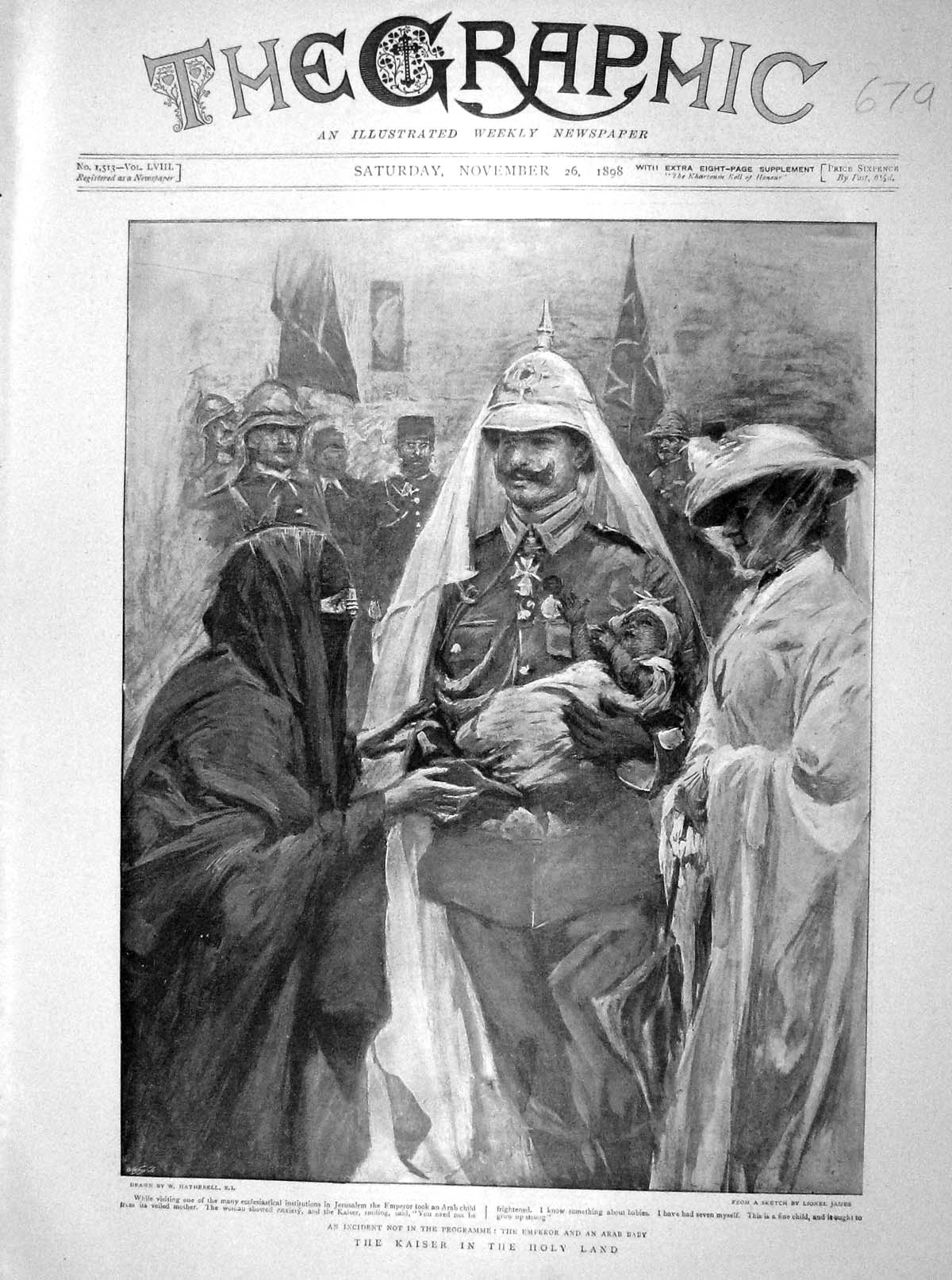 Old Antique Print 1898 Kaiser Holy Land Jerusalem Major Marchand Sphinx 19th
