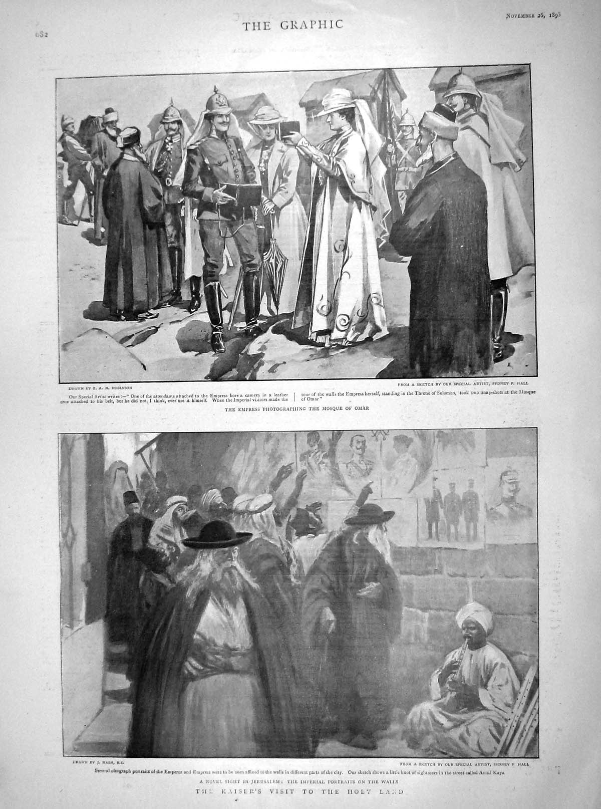 Original Old Antique Print 1898 Kaiser Holy Land Jerusalem Empress Mosque Omar