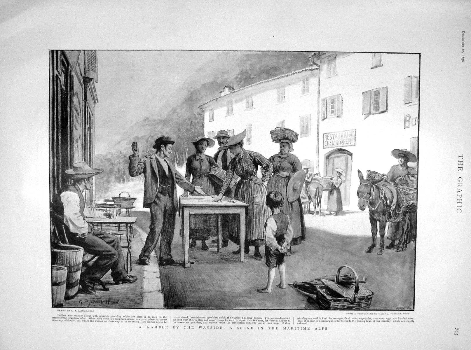 Old Antique Print 1898 Maritime Alps Street Gambling Earl Hopetoun Lord 19th