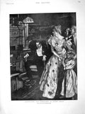 Old Antique Print 1898 Illustrating Interloper Man Fireside Family Home 19th
