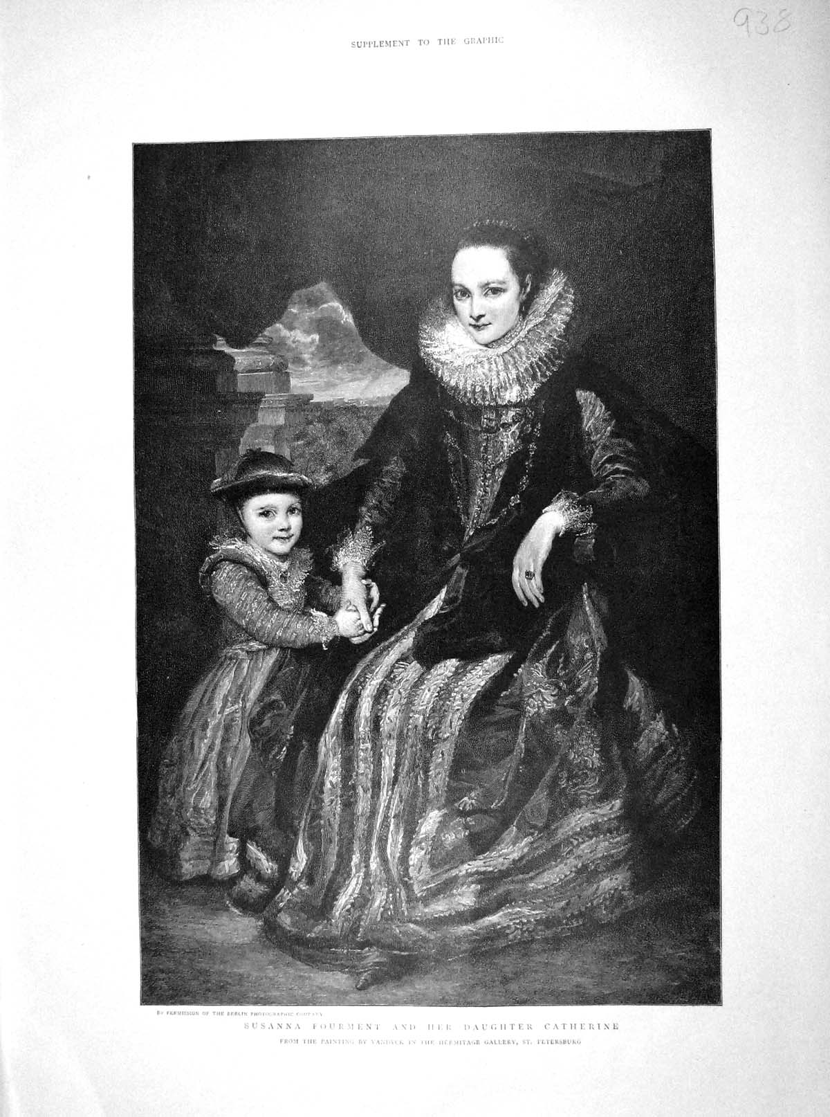 Original Old Antique Print 1898 Susanna Fourment Daughter Catherine Portrait
