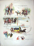 Original Old Antique Print 1898 Colour Story Great Grandpapa Horses Coach 19th