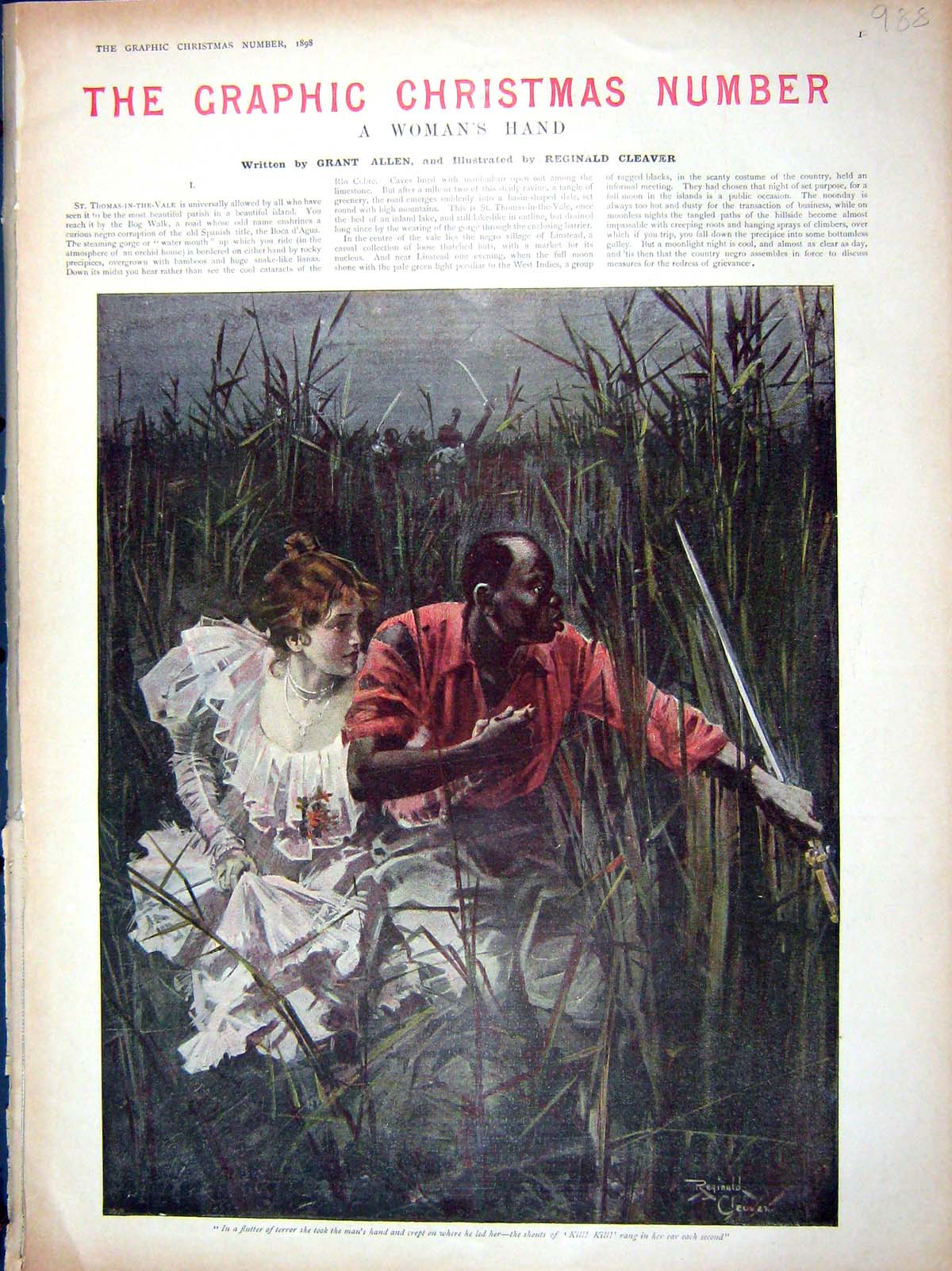 Original Old Antique Print 1898 Aunt Keziah Elopement Native Man Woman Escape