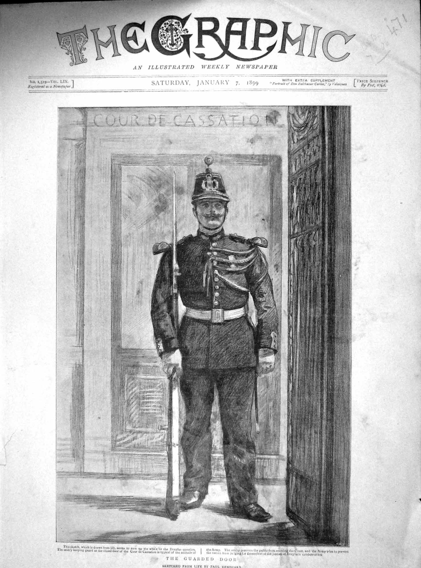 Original Old Antique Print 1899 Sentry Dreyfus Court Airolo Gothard Tunnel Alps