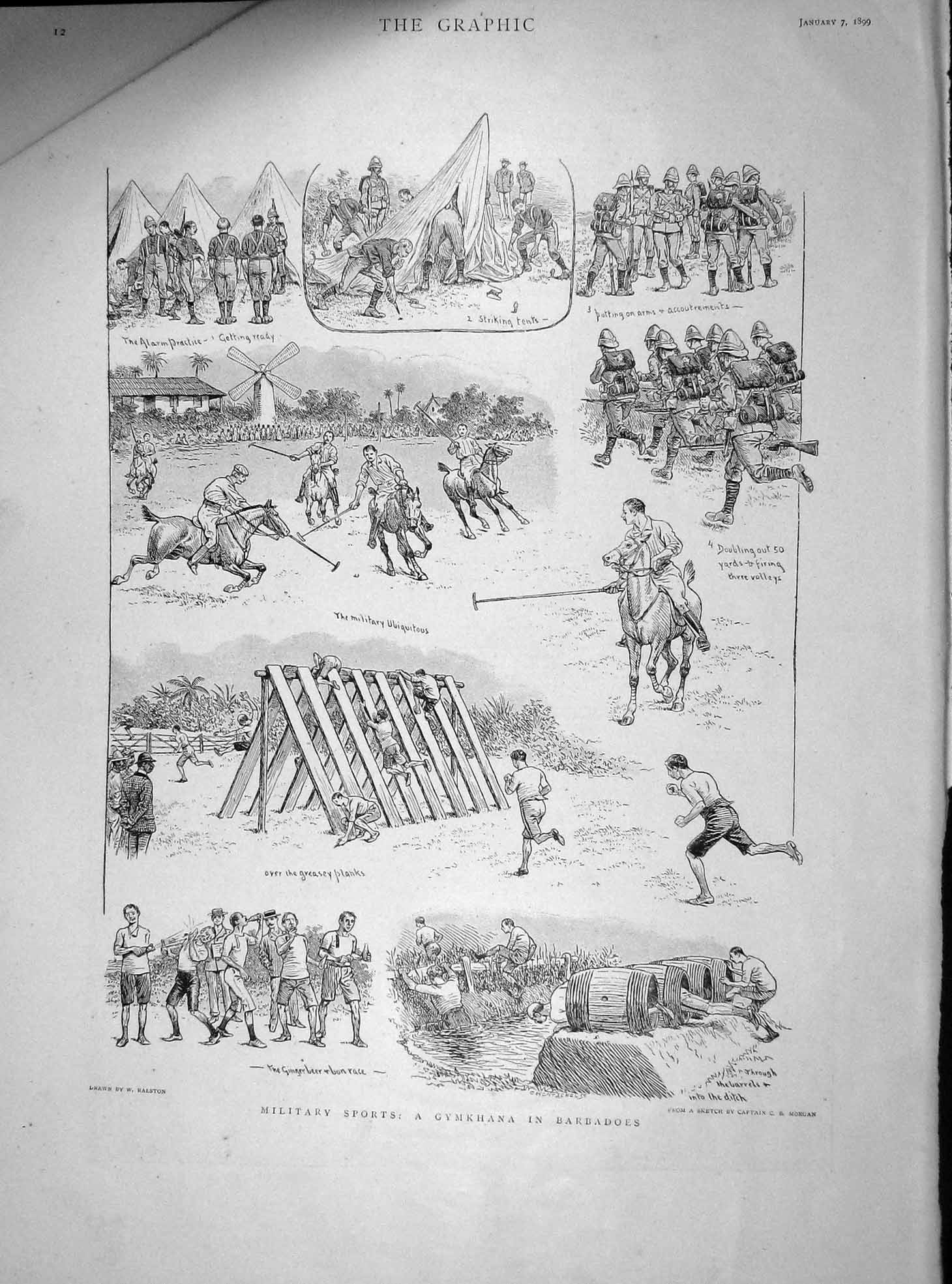 Original Old Antique Print 1899 Military Sport Gymkhana Barbadoes Wells Gu 19th