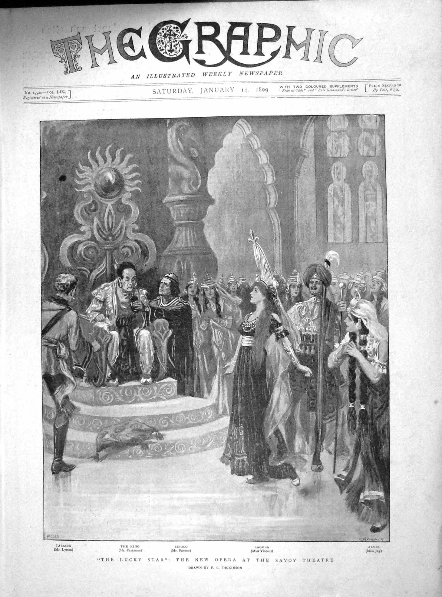 Original Old Antique Print 1899 Lucky Star Opera Savoy Theatre Paxton Lyt 19th