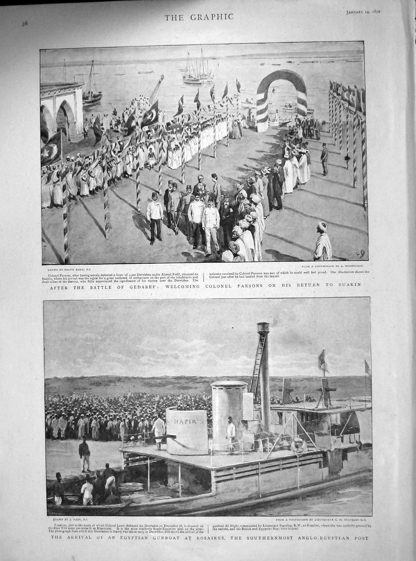 Original Old Antique Print 1899 Battle Gedaref Colonel Parsons Suakin Rosaires