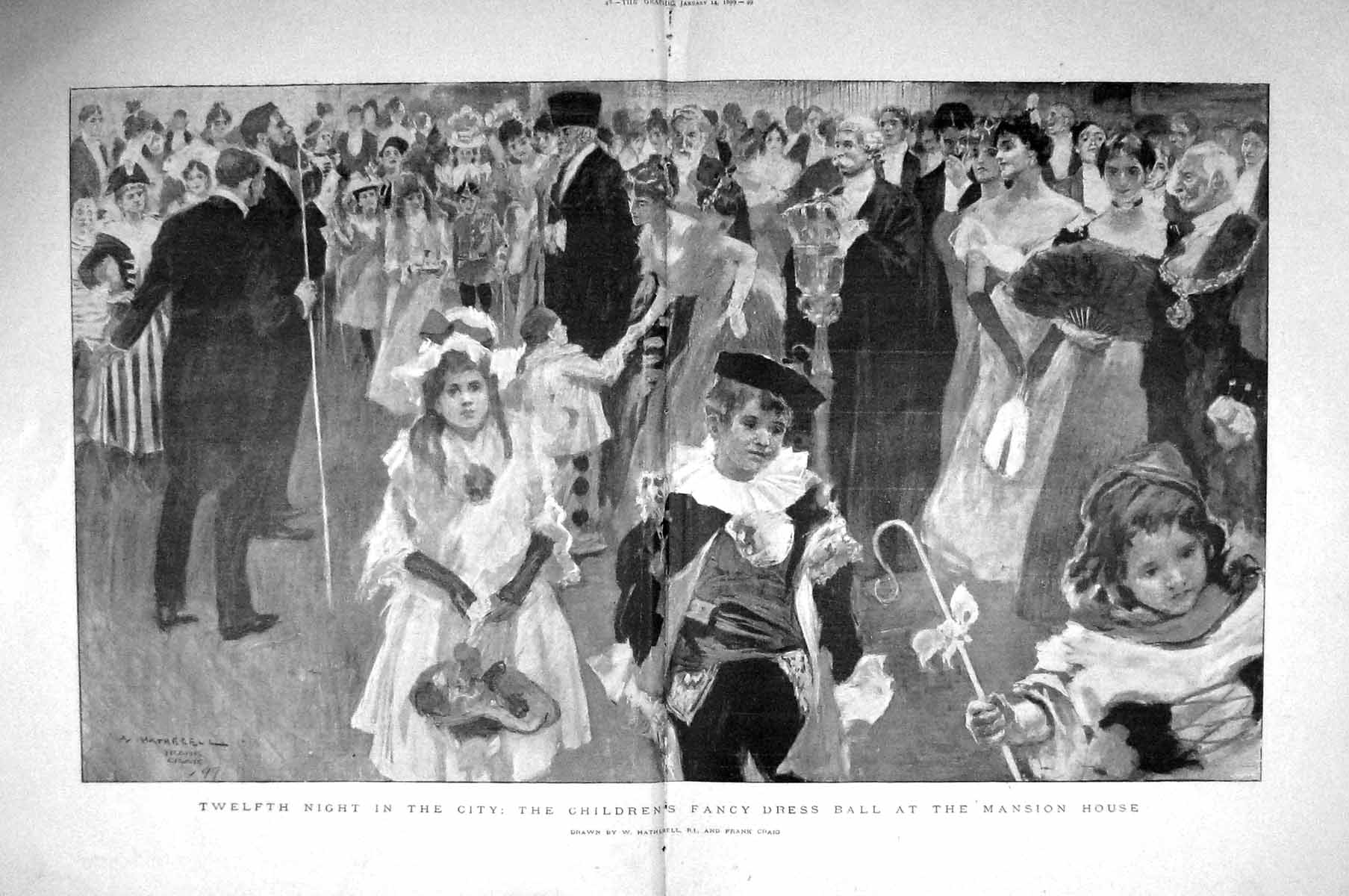 Old Antique Print 1899 Children Fancy Dress Ball Mansion House New Year 0 19th