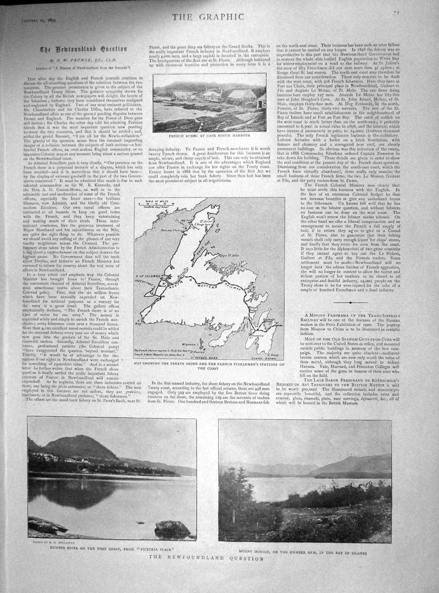 Original Old Antique Print 1899 Newfoundland Humber River Mount Moriah Fishing