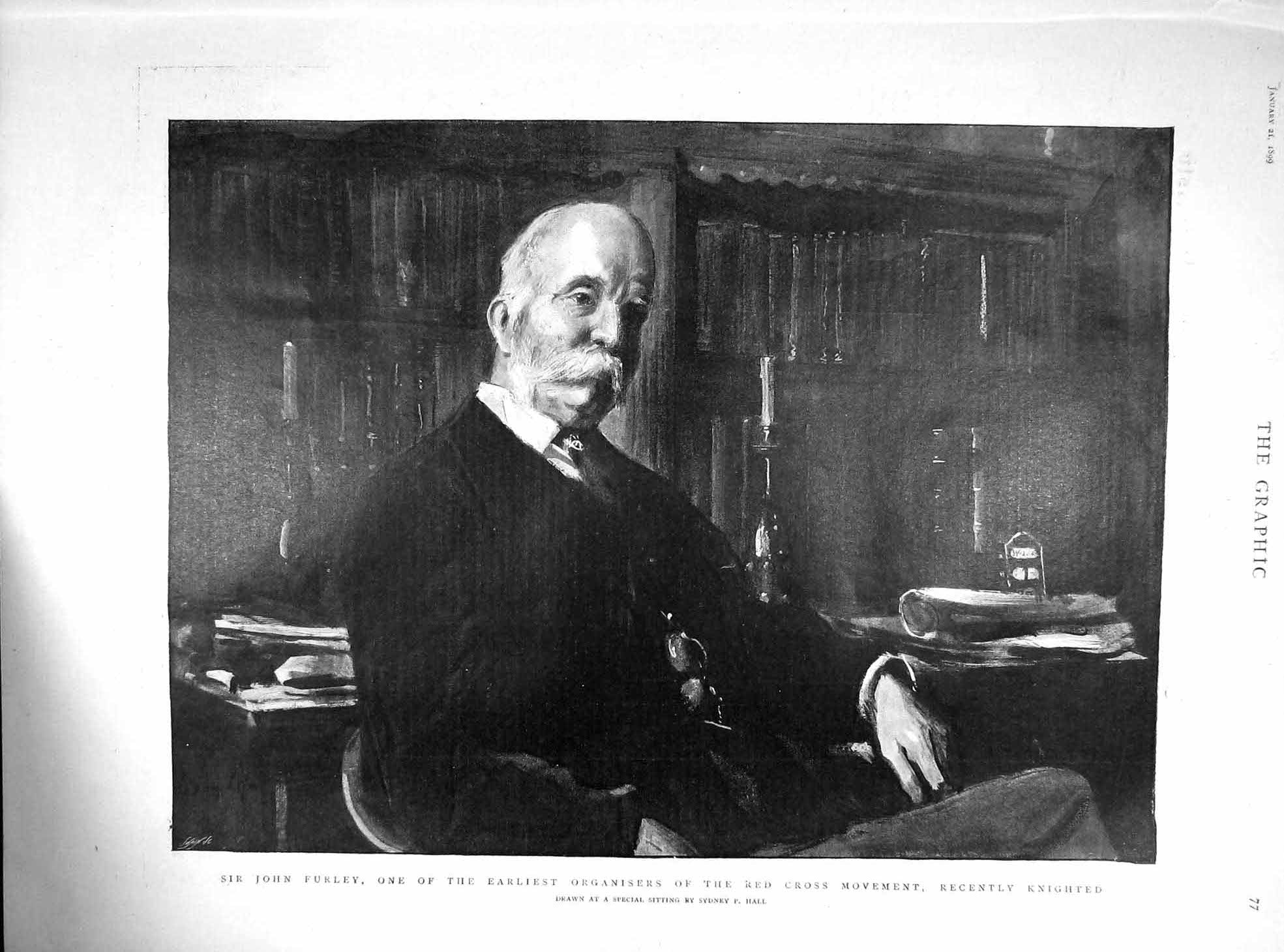 Original Old Antique Print 1899 Red Cross Movement Sir John Furley Sydney Hall