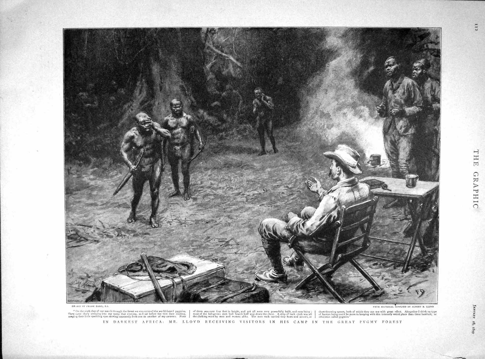 Original Old Antique Print 1899 Africa Lloyd Camp Pygmy Forest Pygmies 19th