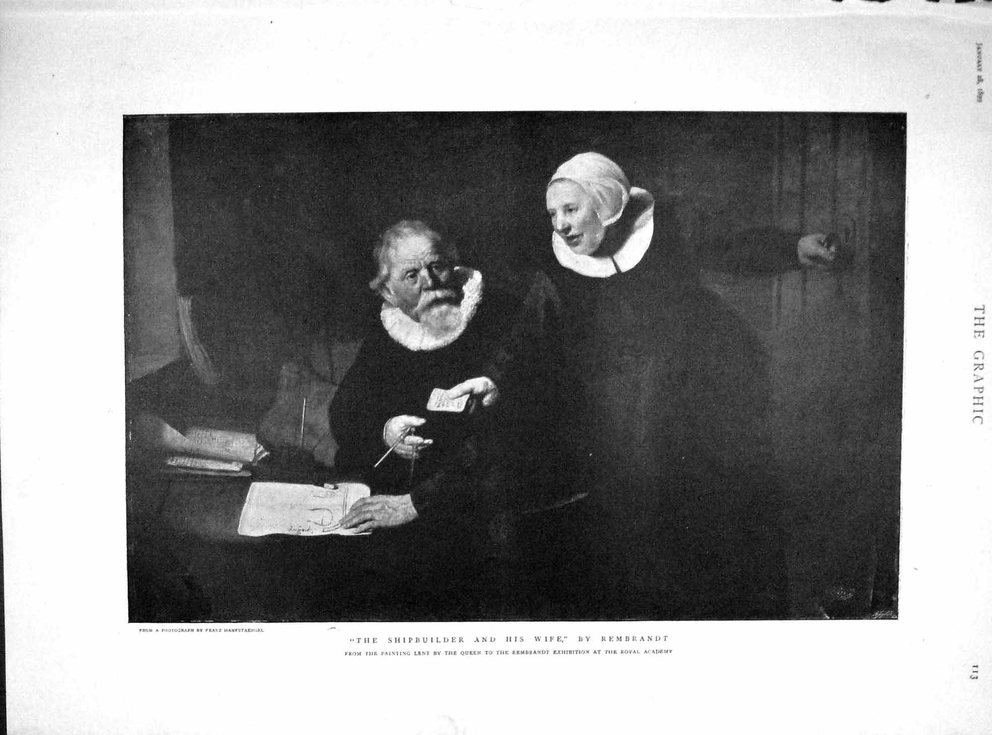 Original Old Antique Print 1899 Shipbuilder Man Wife Rembrandt 19th