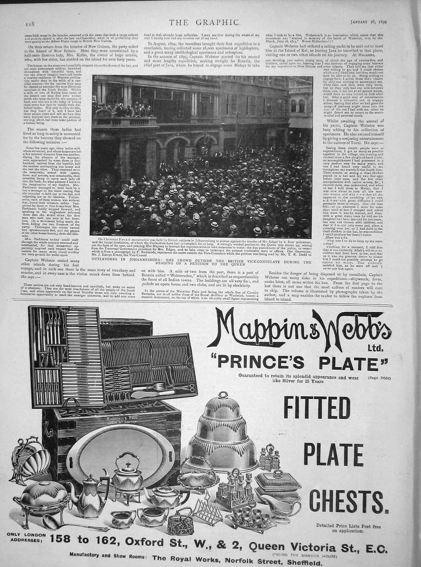 Original Old Antique Print 1899 Outlanders Johannesburg Edgar Boer Mappin Webb