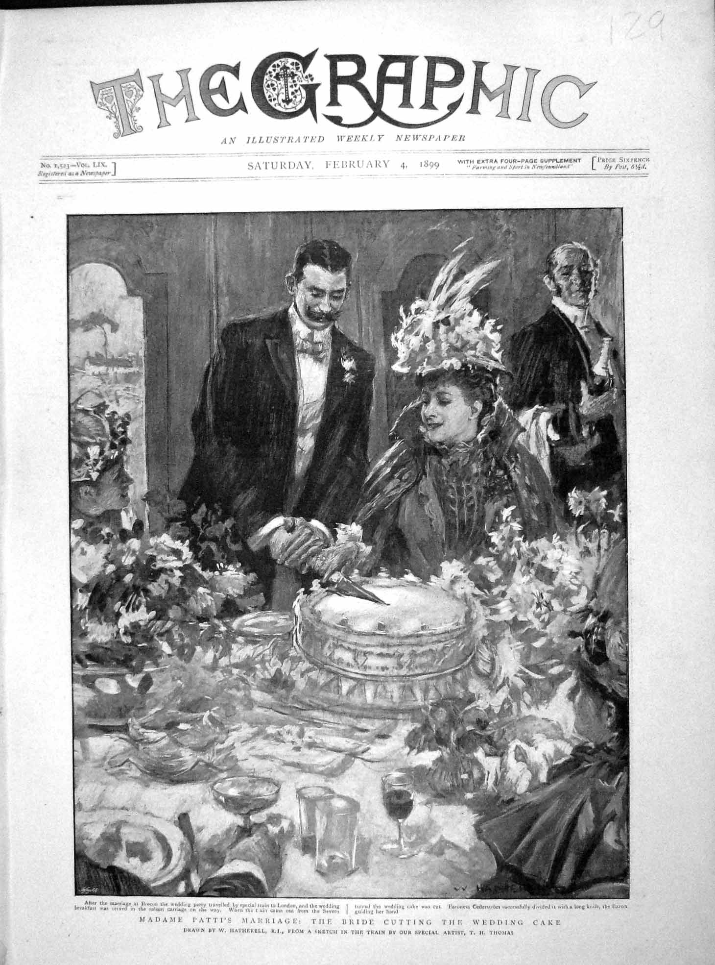 Original Old Antique Print 1899 Madame Patti Wedding Brecon Protestant Albe 19th