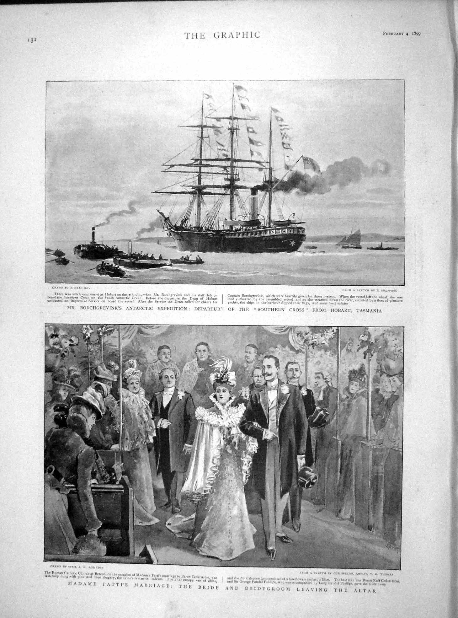 Old Antique Print 1899 Borchgrevink Ship Southern Cross Patti Swiney Cup 19th