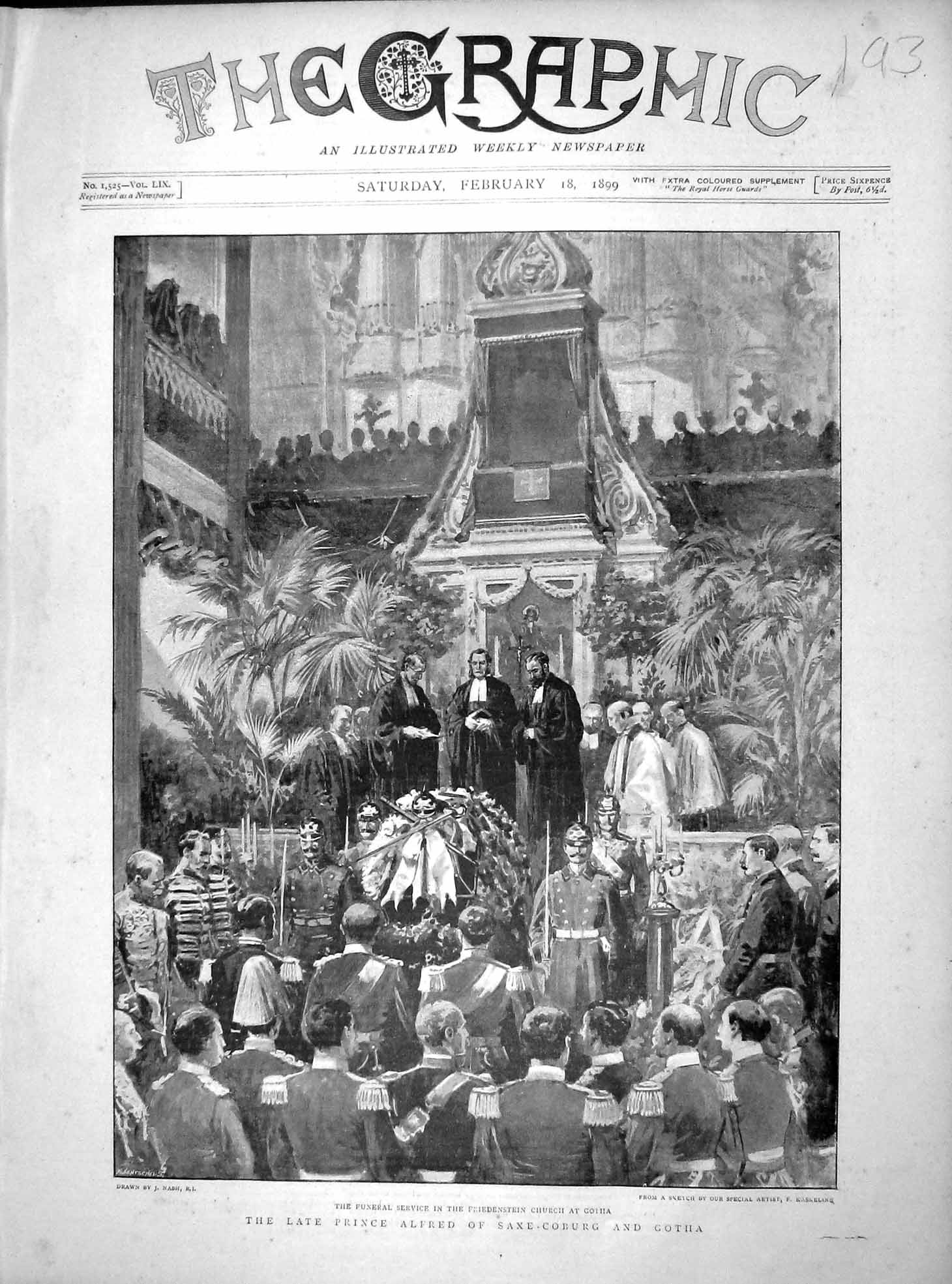 Original Old Antique Print 1899 Funeral Prince Alfred Saxe-Coburg Gotha Church