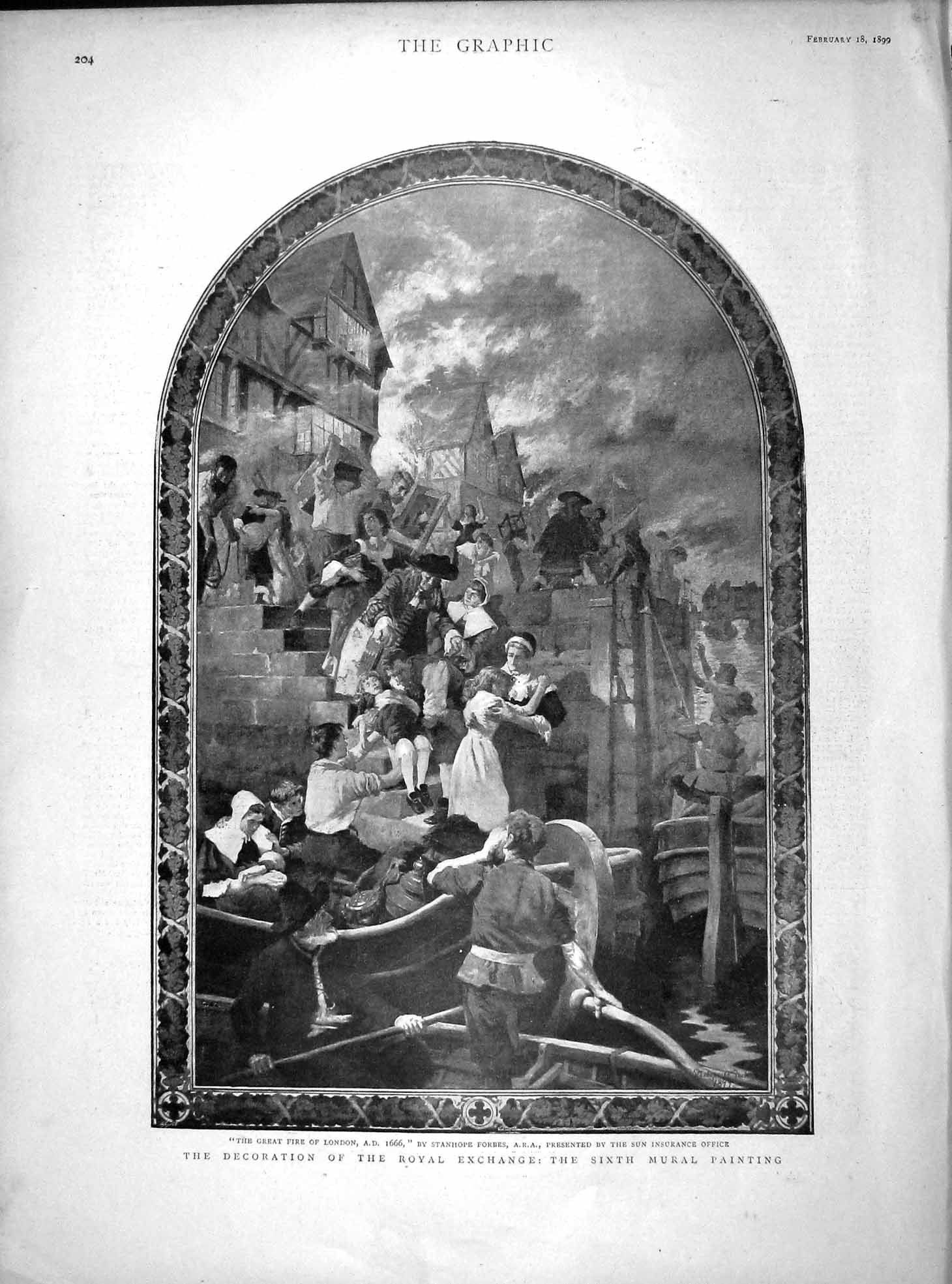 Original Old Antique Print 1899 Mural Painting Royal Exchange Crufts Dogs Show