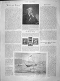 Old Antique Print 1899 John Hunter Surgeon Postage Stamps Surprise Ship 19th