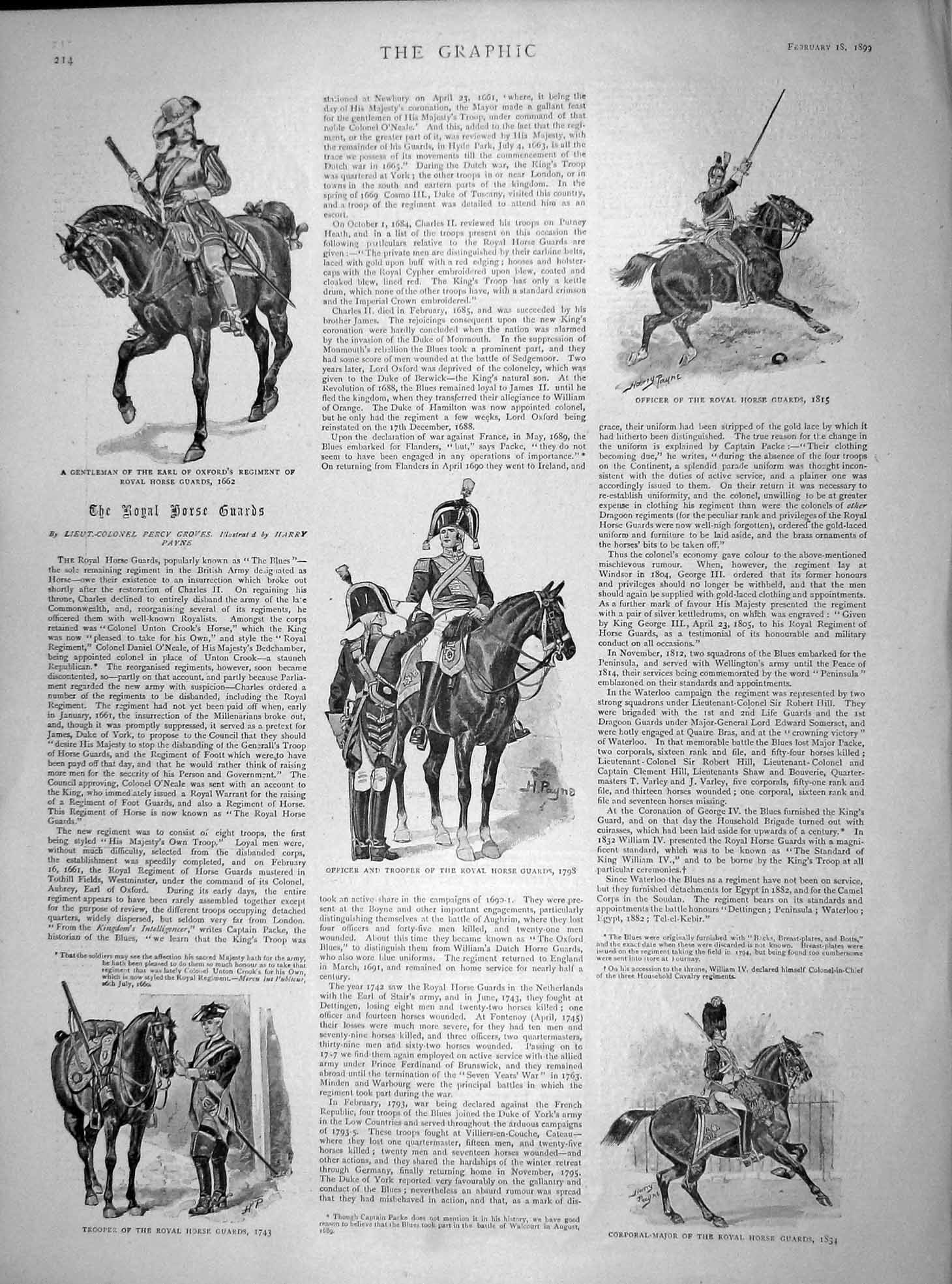 Original Old Antique Print 1899 Royal Horse Guard Corporal Major Officer Siers