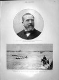 Original Old Antique Print 1899 Emile Loubet Oxford Boat Crew Faure Versailles