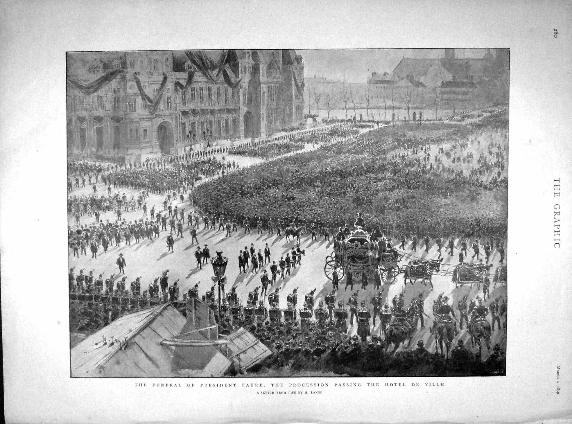 Original Old Antique Print 1899 Funeral President Faure Procession Hotel Ville