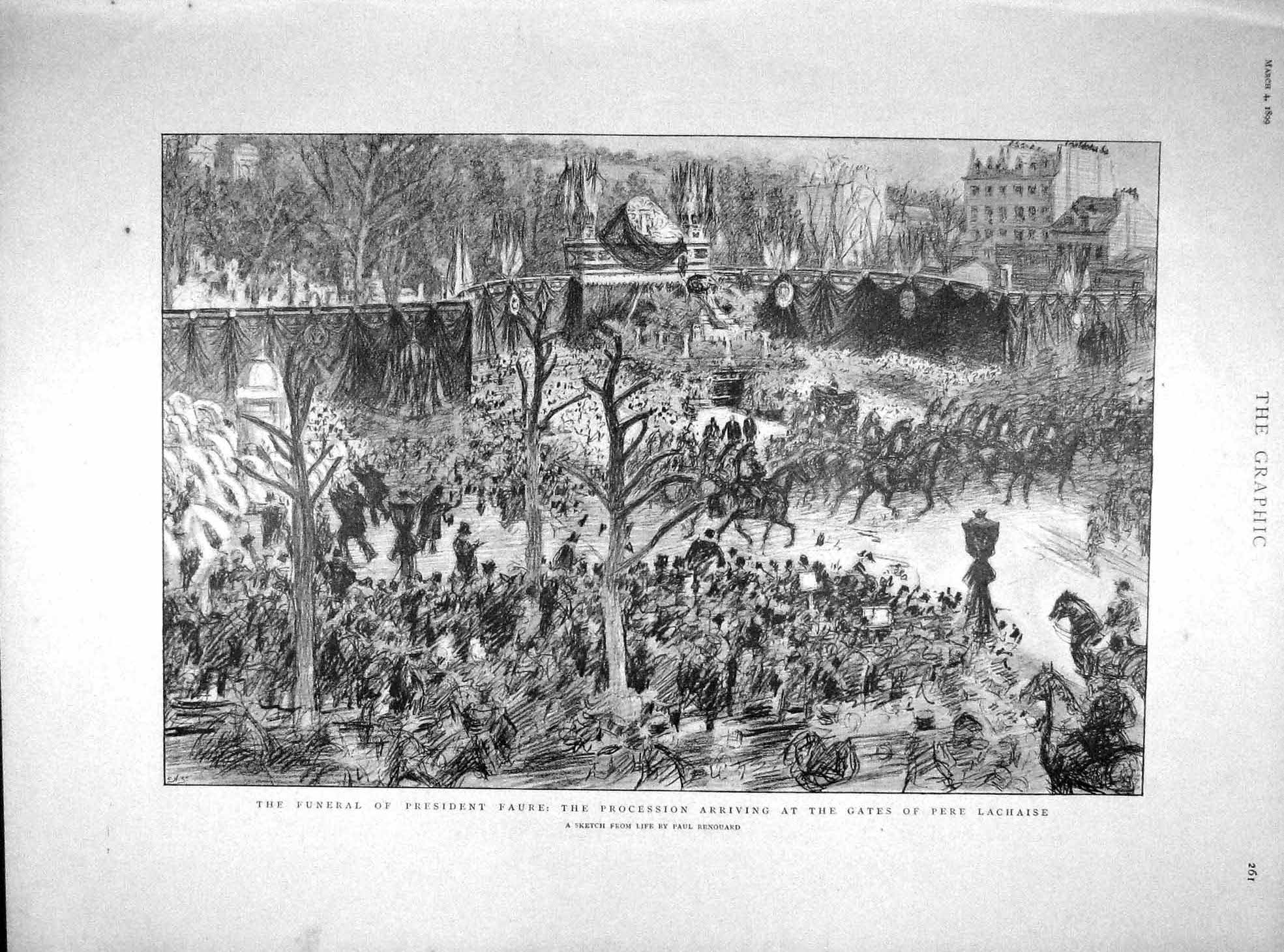 Original Old Antique Print 1899 Funeral President Faure Pere Lachaise Deroulede