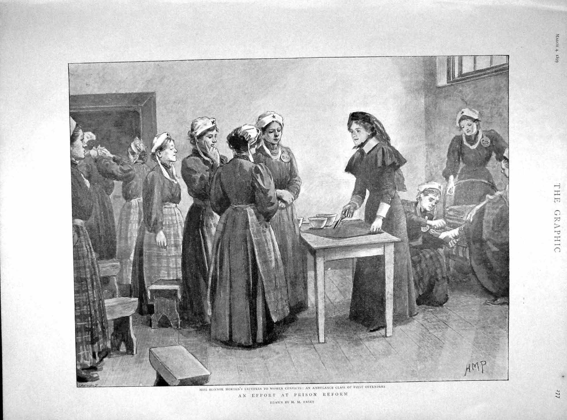 Original Old Antique Print 1899 Honnor Morten Women Convicts Prison Ambulance