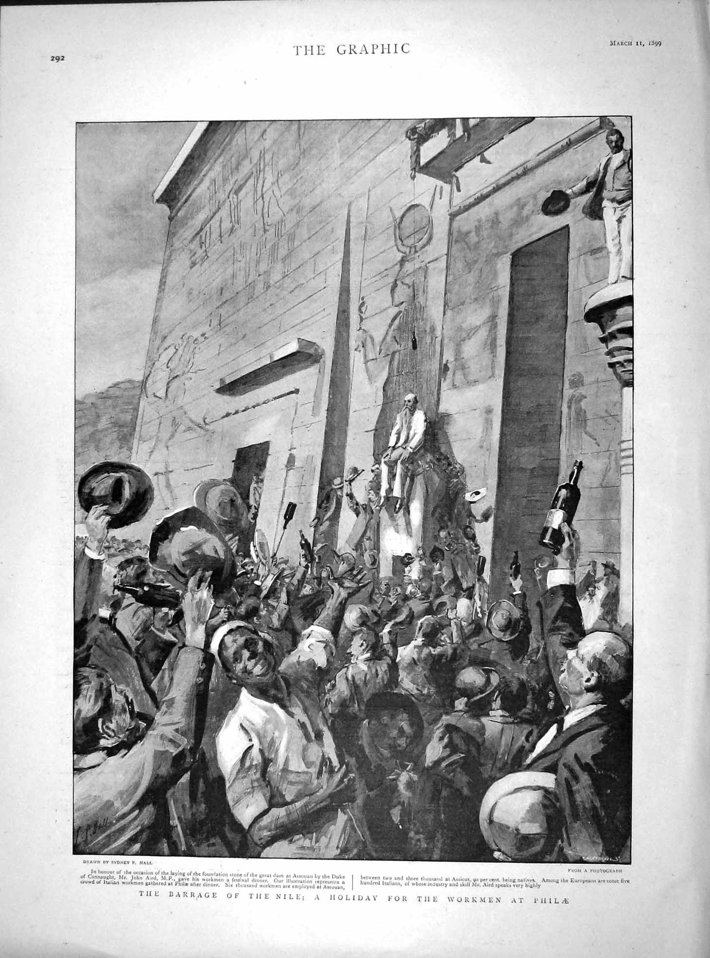 Original Old Antique Print 1899 Nile Holiday Workmen Philae Aird Duke Connaught