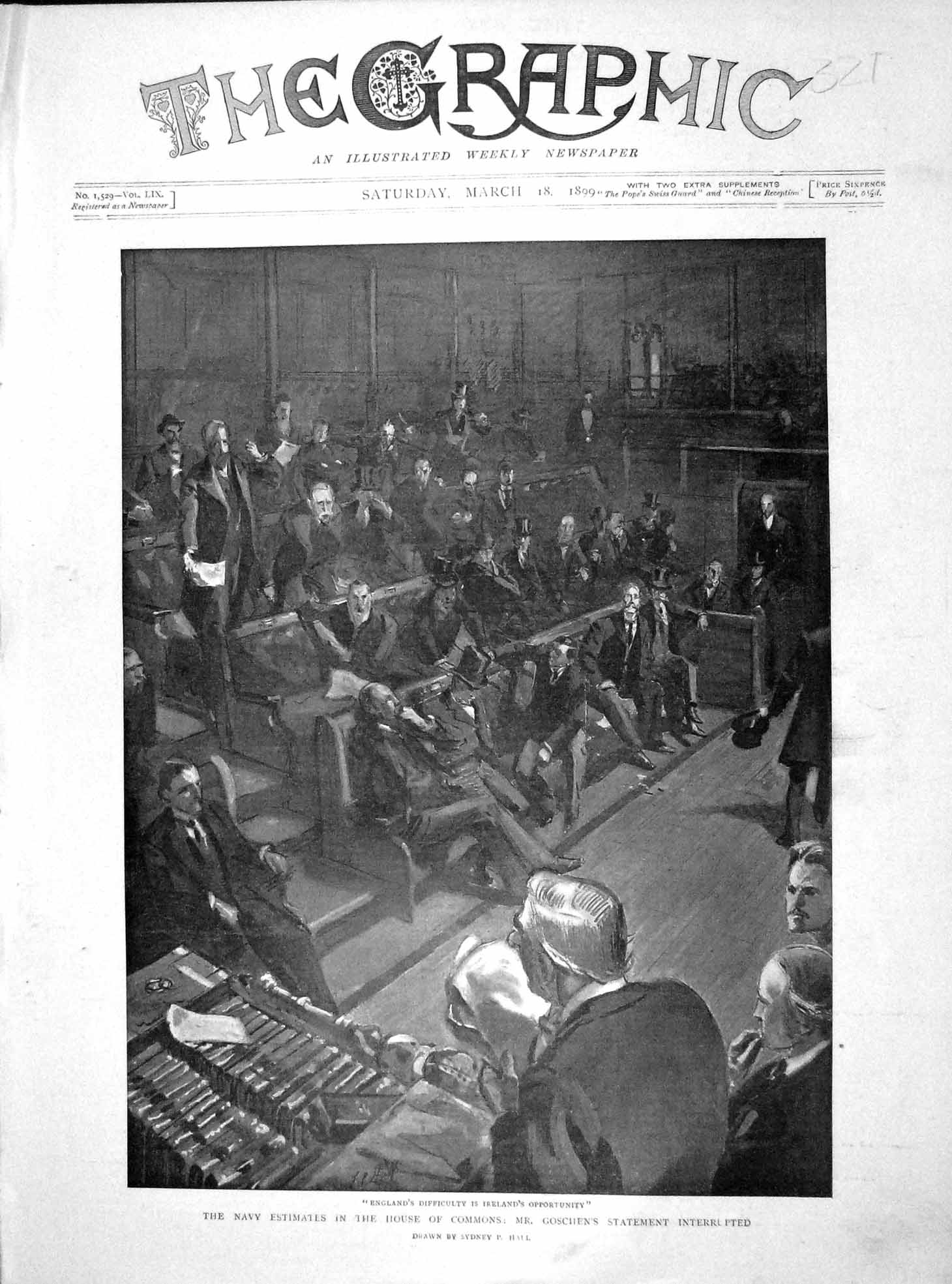 Original Old Antique Print 1899 House Commonons Goschen Ireland Parliament 19th