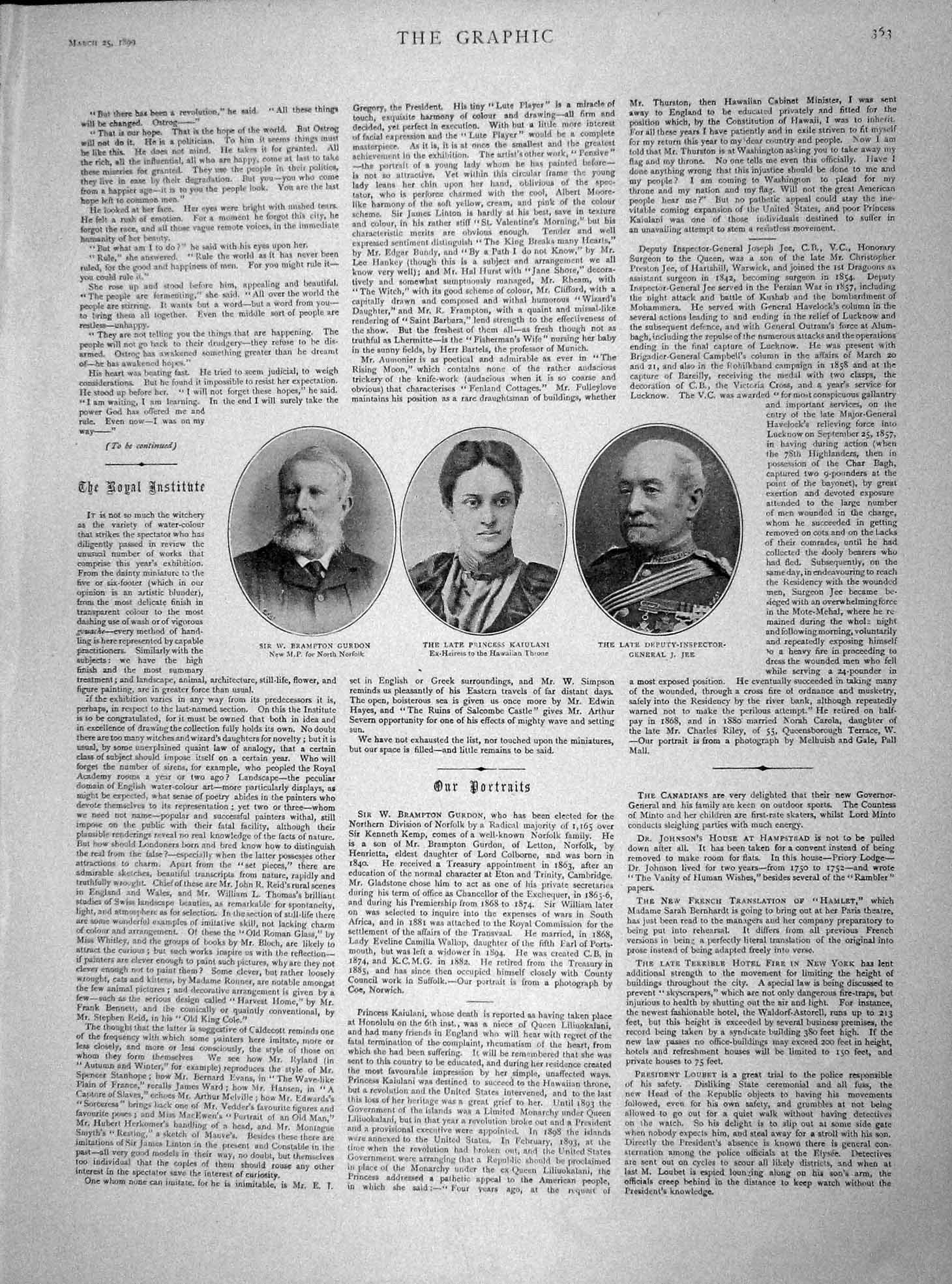 Old Antique Print 1899 Gurdon Kaiulani Jee Prince Bismarck Eskimo Alaska 19th