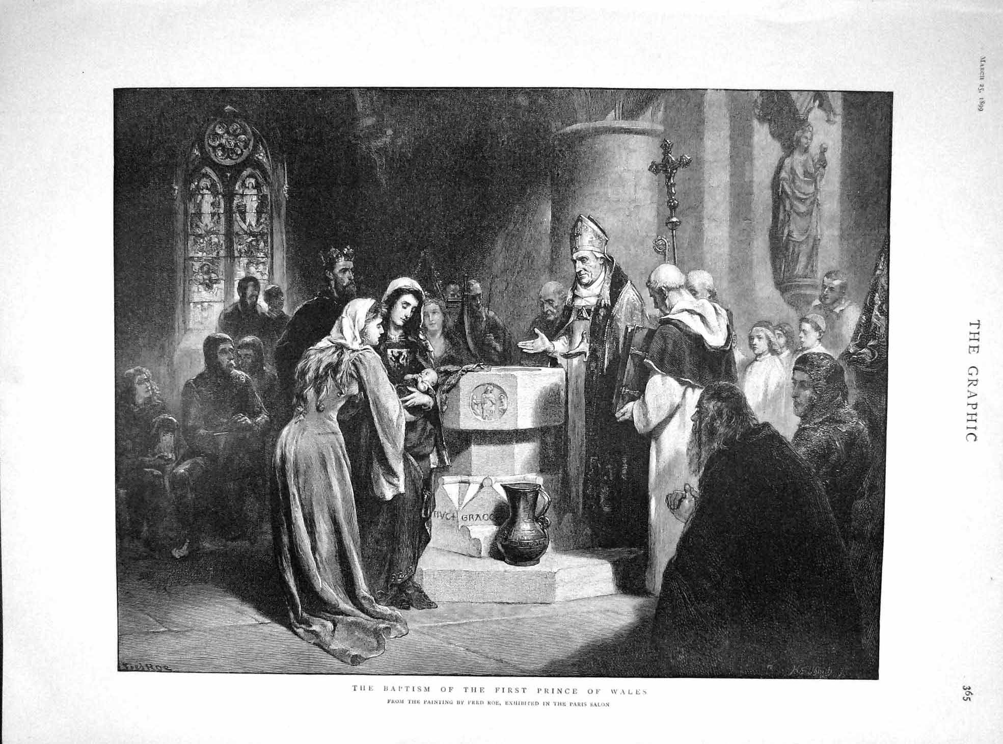 Original Old Antique Print 1899 Baptism Prince Wales Queen France Regina 19th