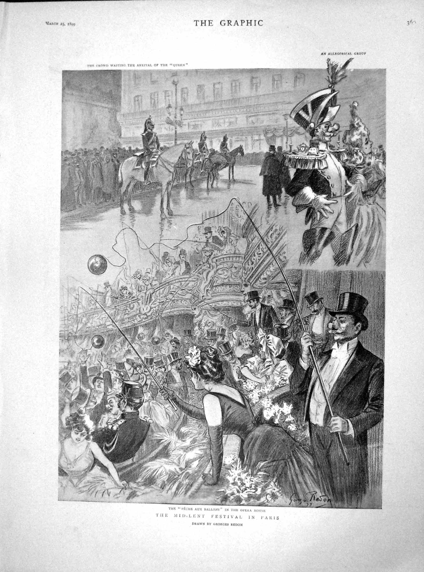 Old Antique Print 1899 Mid-Lent Festival Paris Opera University Boat Crew 19th