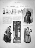 Original Old Antique Print 1899 Bells Holy Week Rome Cathedral Barcelona Ambert