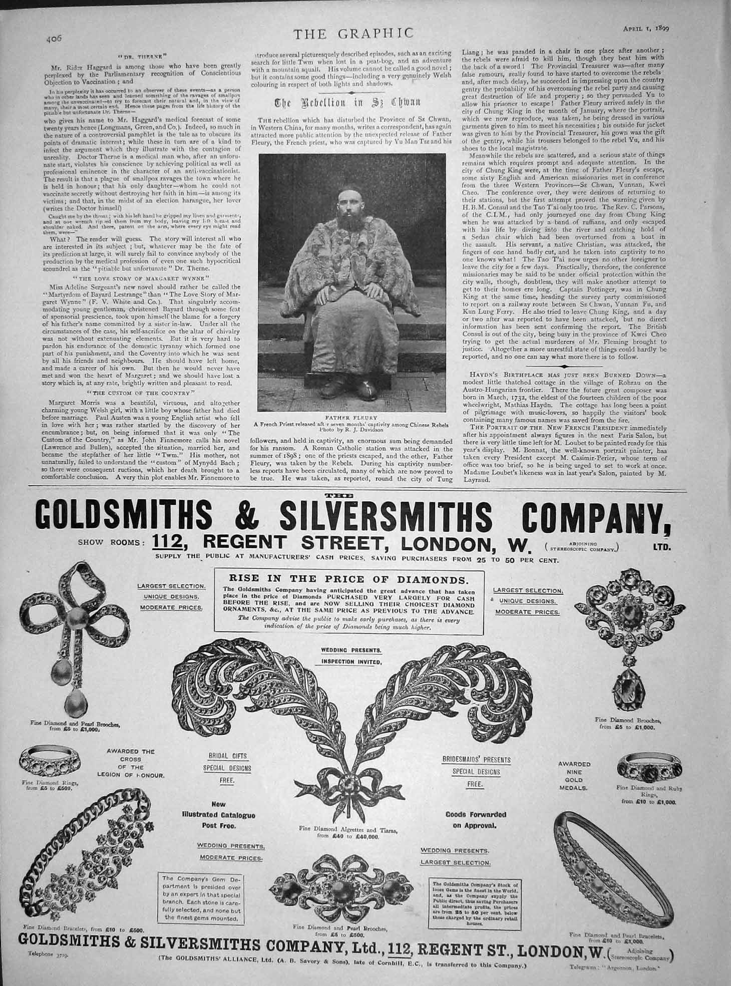 Original Old Antique Print 1899 Father Fleury French Priest Gsmith London 19th
