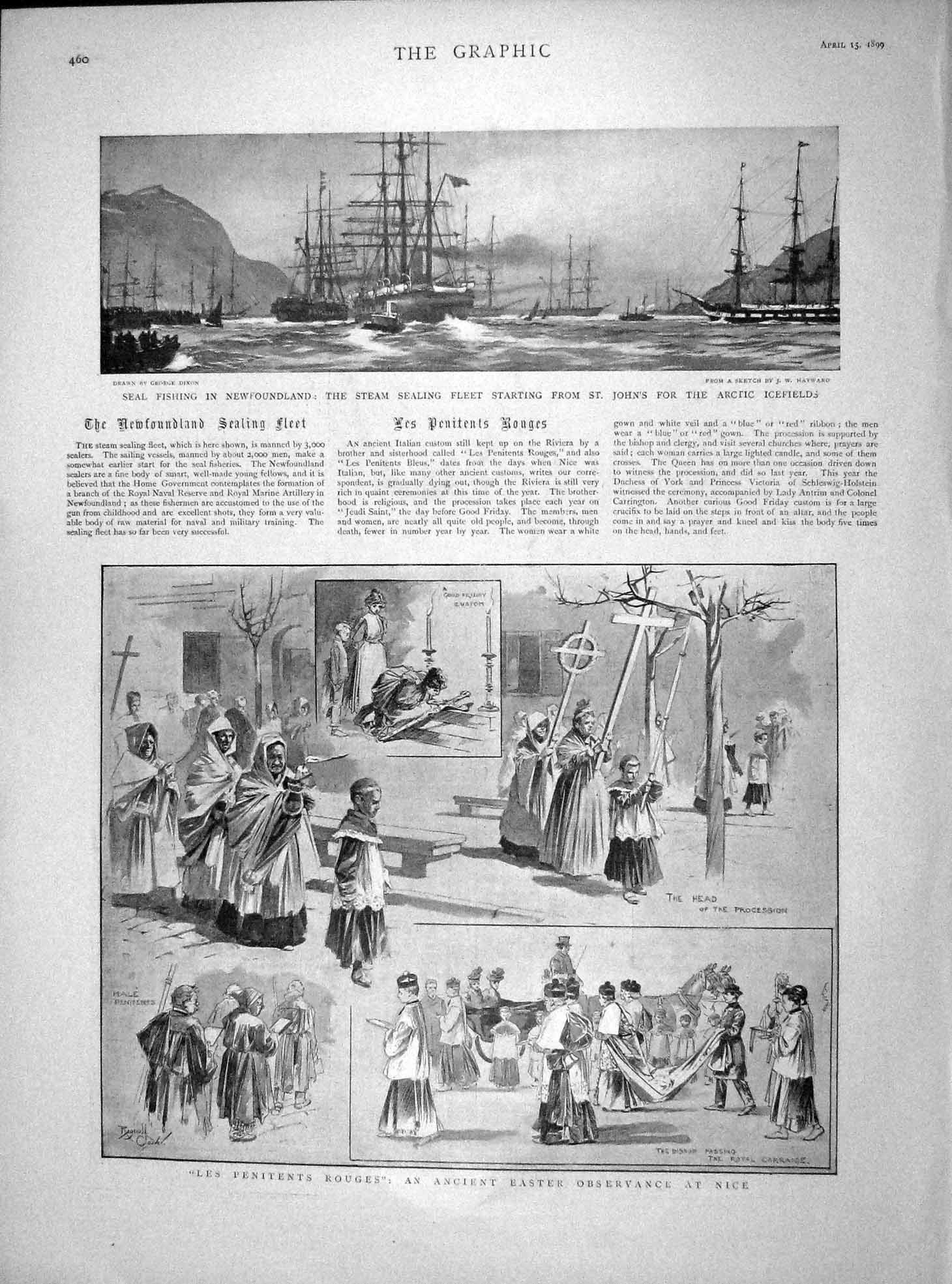 Old Antique Print 1899 Seal Fishing Newfoundland Ships Arctic Rouges Nice 19th