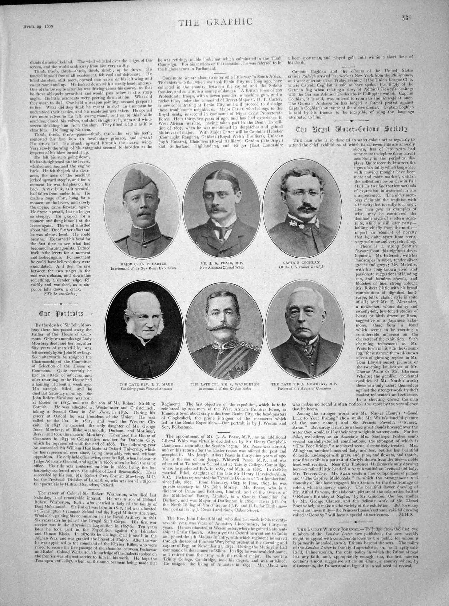Old Antique Print 1899 Carter Pease Warburton Maud War Cargo Ship Storm 19th