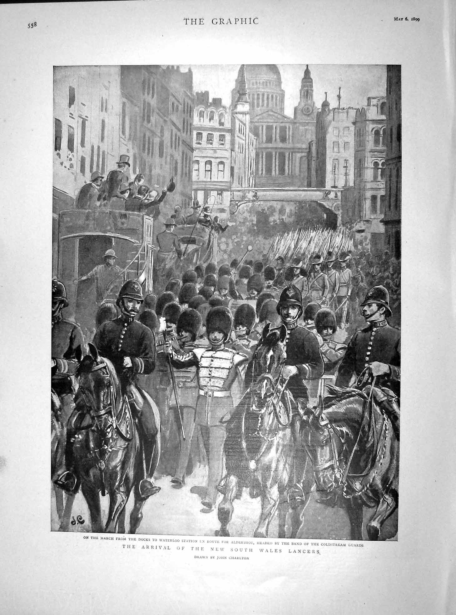 Original Old Antique Print 1899 South Wales Lancers Cstream Guards Horses 19th
