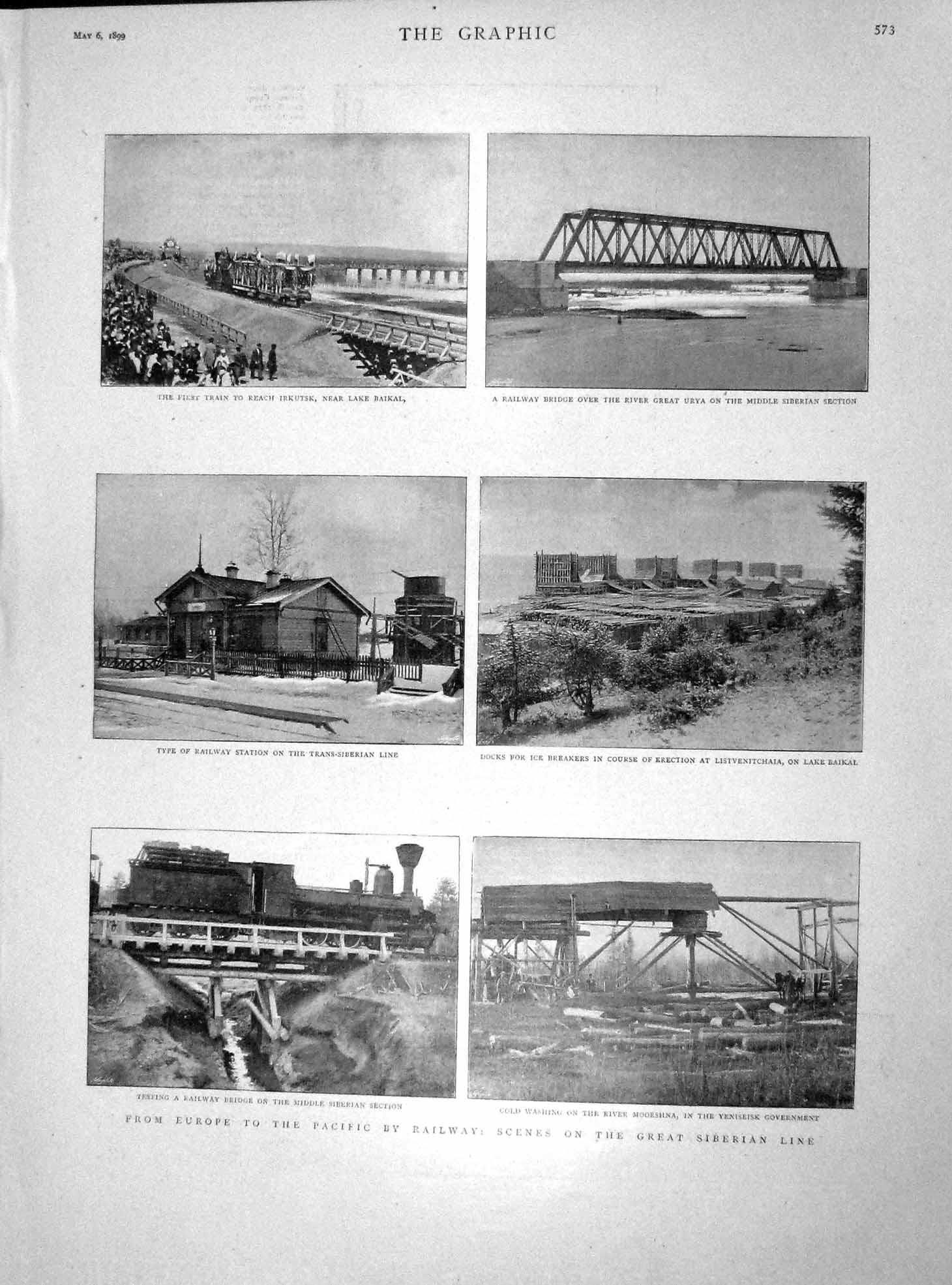 Old Antique Print 1899 Great Siberian Railway Line Urya Baikal Yeniseisk 19th