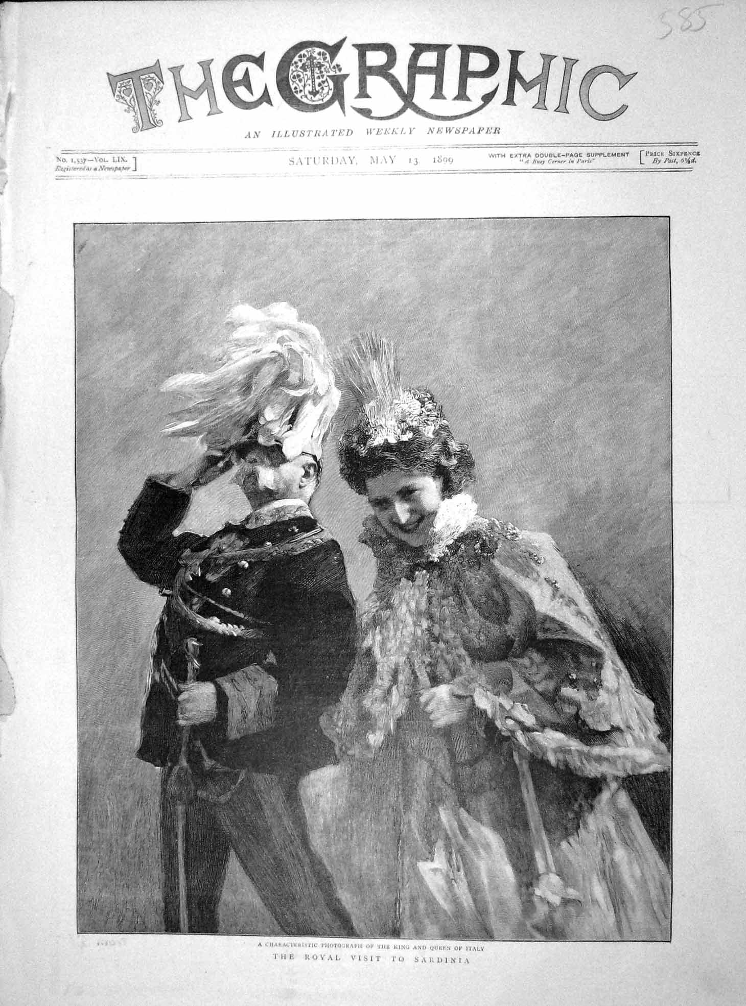 Original Old Antique Print 1899 King Queen Italy Royalty Sardinia Victorian