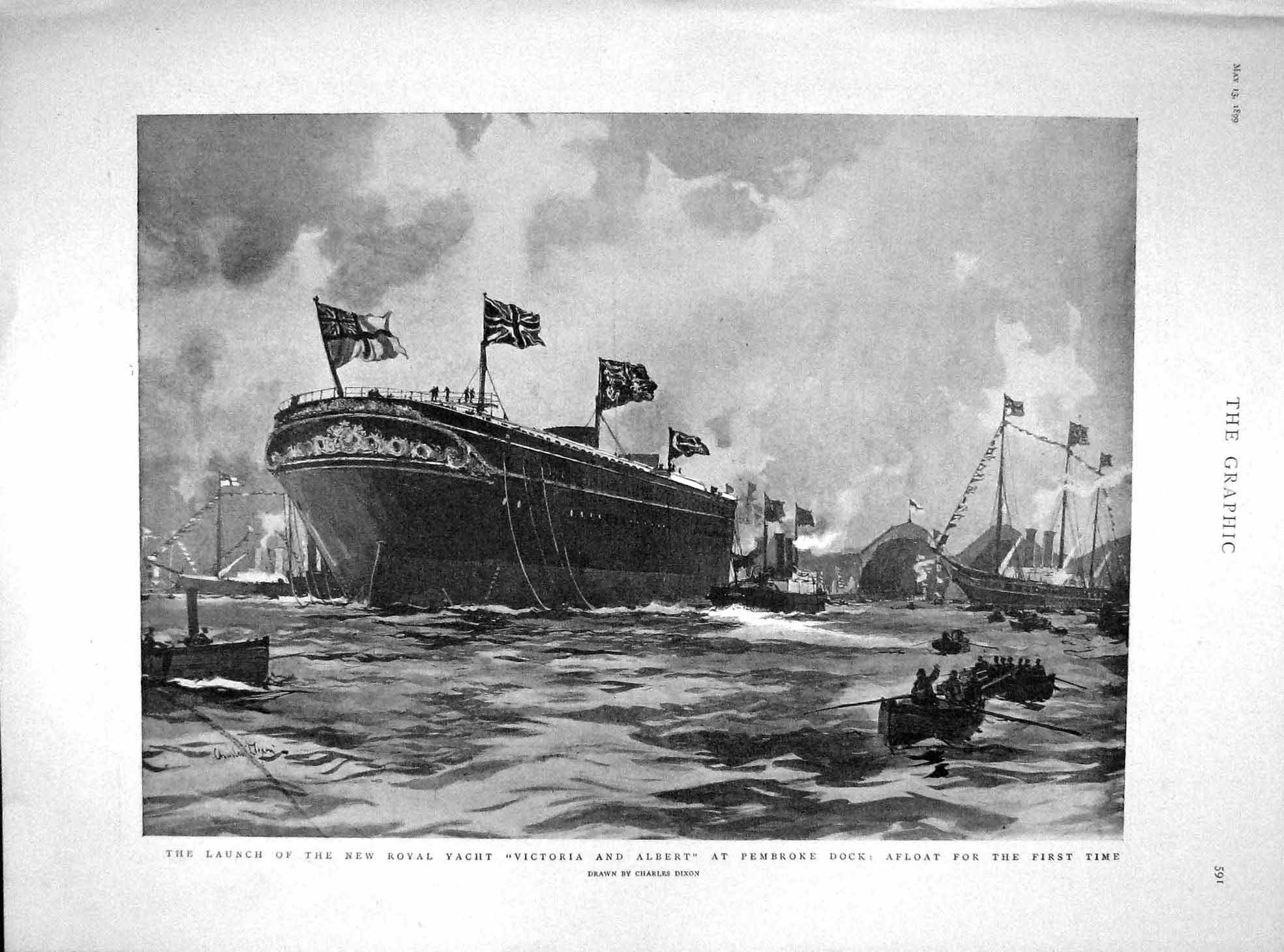 Original Old Antique Print 1899 Royal Yacht Victoria Pembroke Macdonald Atholl