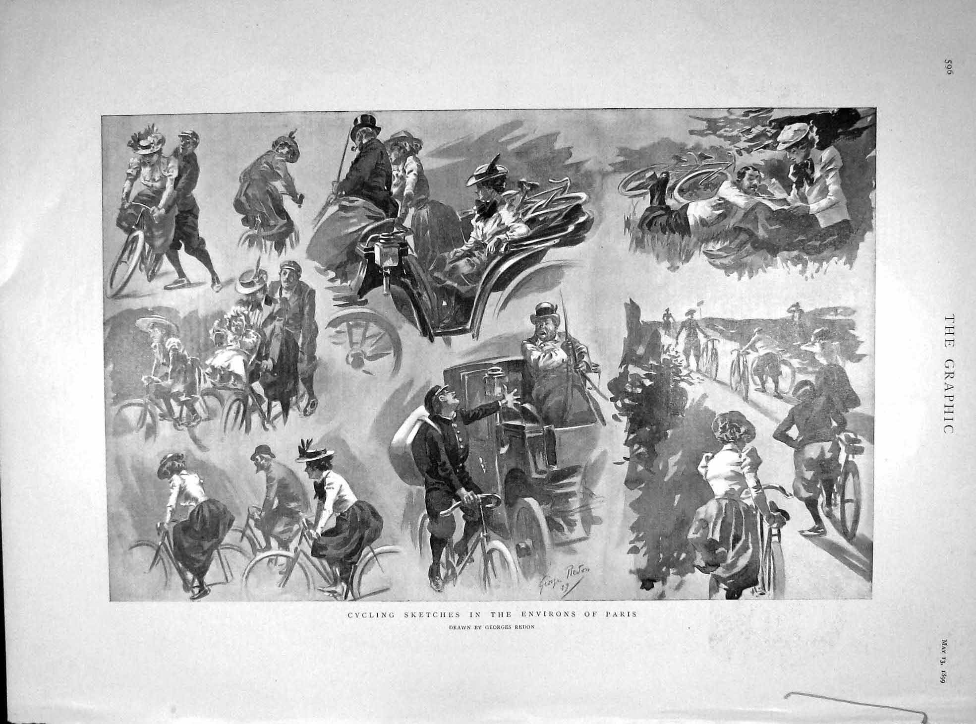Old Antique Print 1899 Cycling Paris France Brindle Fullerton Fry Cricket 19th