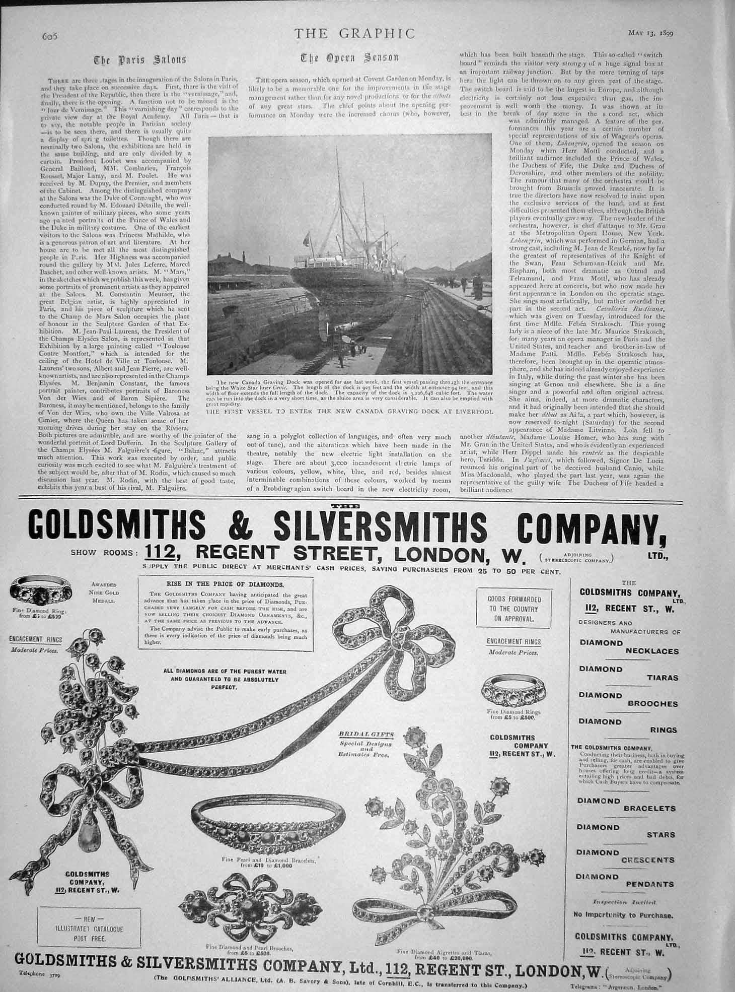 Original Old Antique Print 1899 Canada Graving Dock Liverpool Ship Cevic Gsmith
