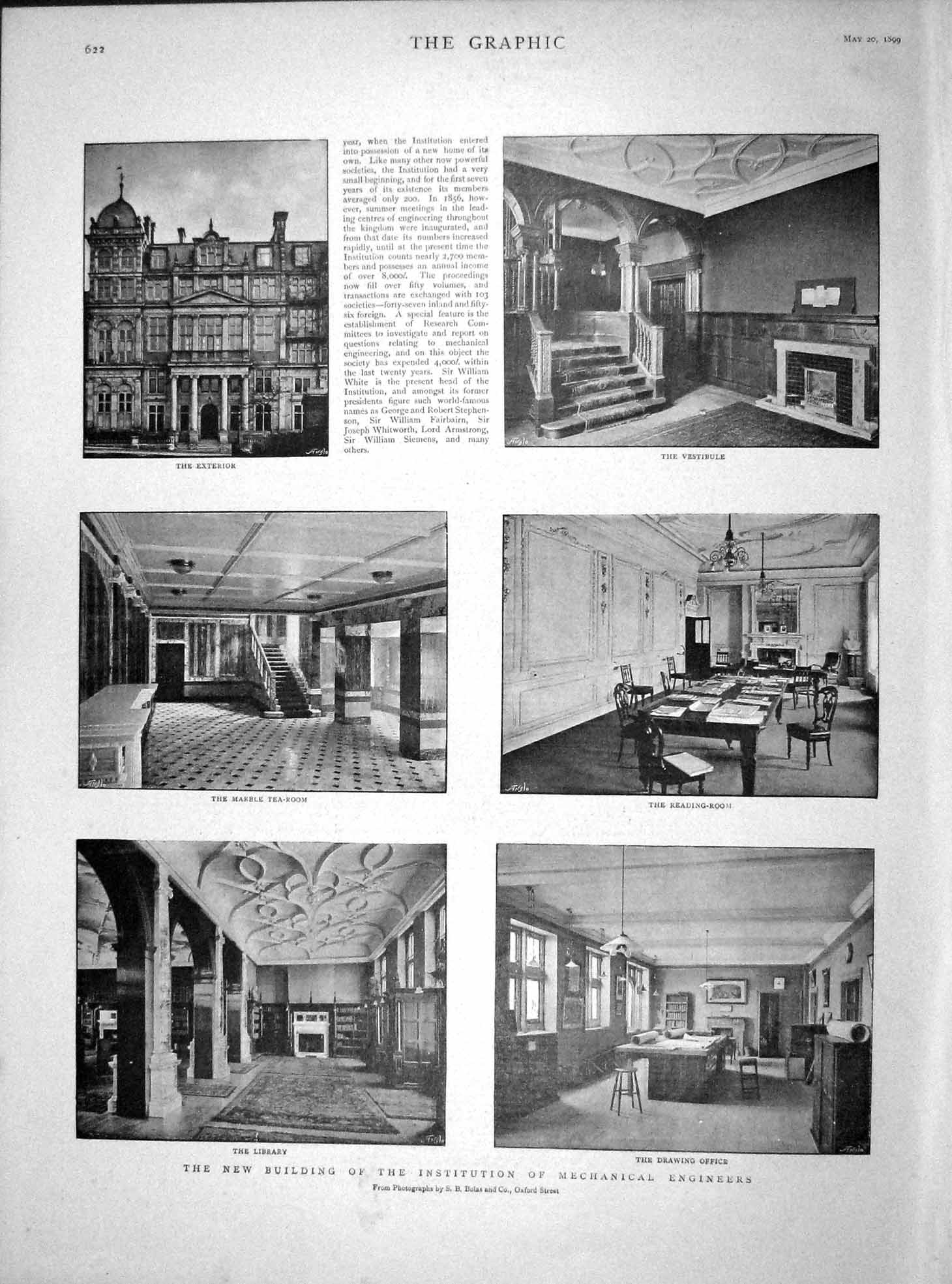 Old Antique Print 1899 Institution Mechanical Engineers Library Tea-Room 19th