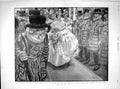 Original Old Antique Print 1899 Queen Drawing Room Debutantes Yeomen Guard 19th