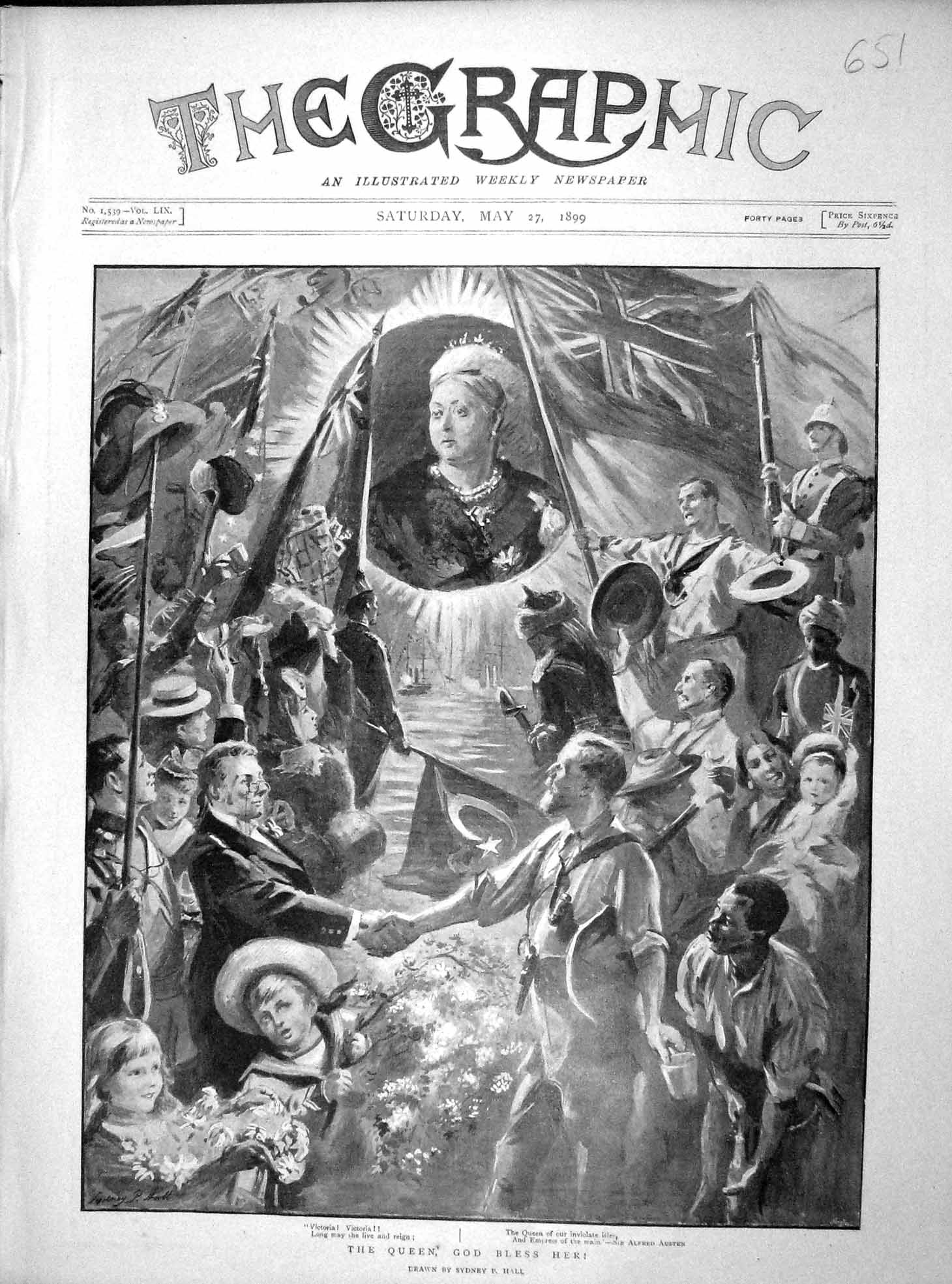 Original Old Antique Print 1899 Queen Victoria Siers Navy Children Sydney Hall