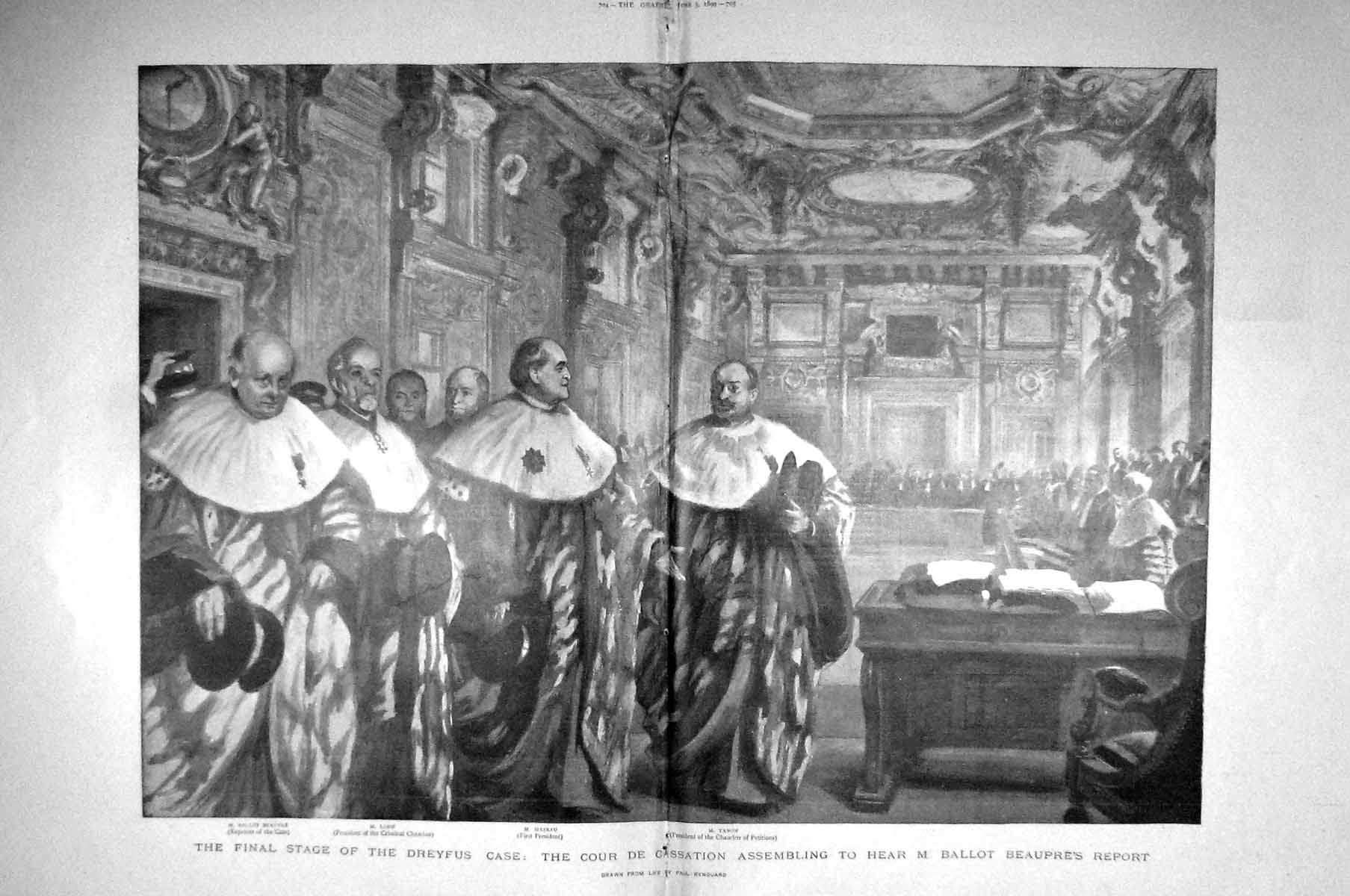 Original Old Antique Print 1899 Dreyfus Court Cassation Ballot Beaupres Mazeau