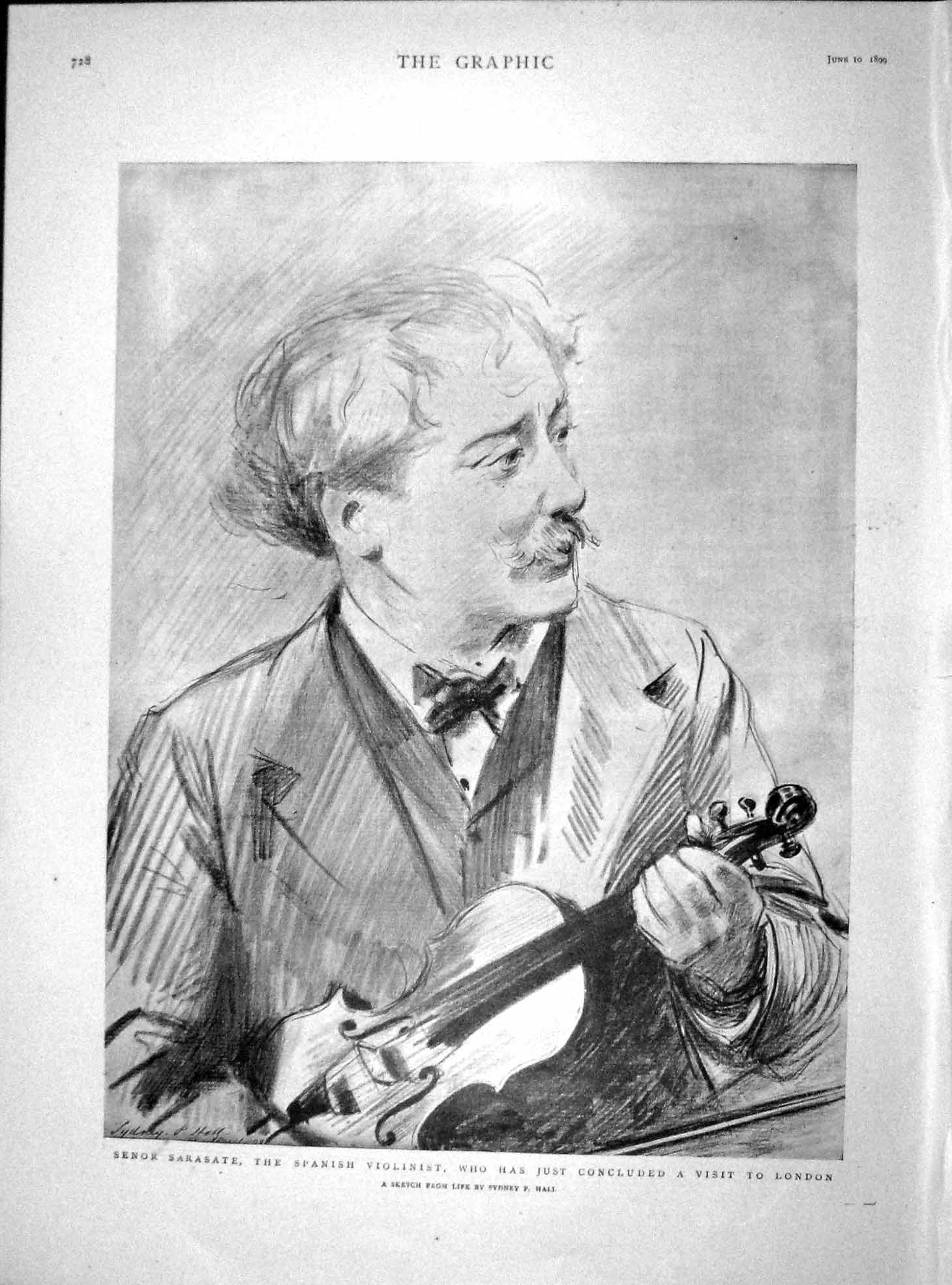 Old Antique Print 1899 Senor Sarasate Spanish Violinist Auteuil Thomson 19th