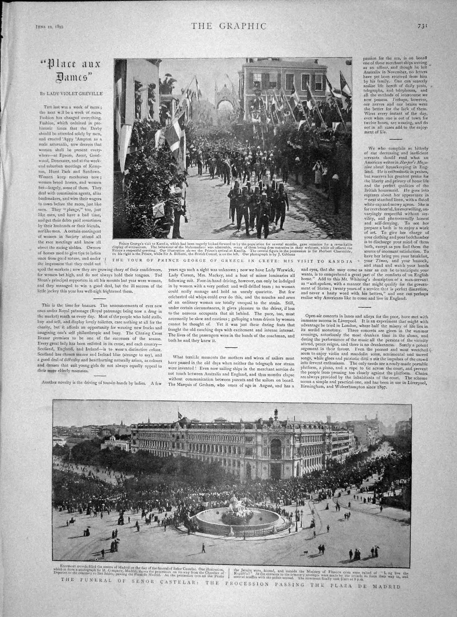 Old Antique Print 1899 Prince George Greece Castelar Madrid Khartoum War 19th
